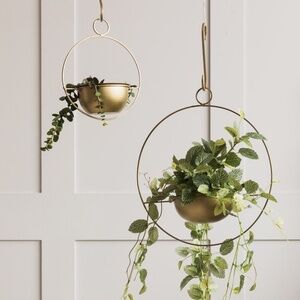Mid Century Brass Plant Hanger Metal Ring MCM Hoop Hanging Rod Planter
